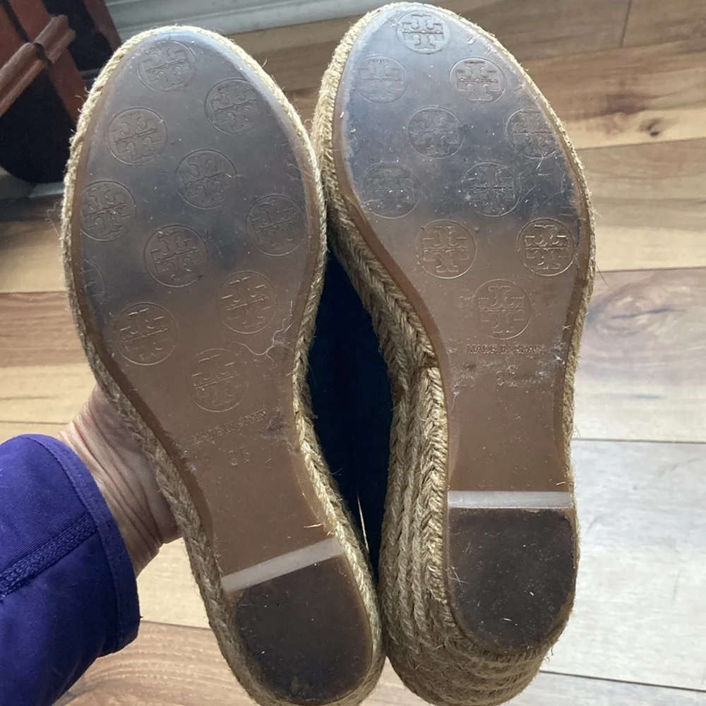 Tory Burch Black Filipa Wedge Espadrilles.